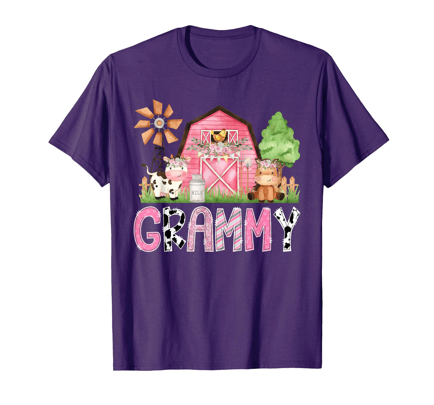 Grammy Pink Farm Cow Kids Birthday Matching Family T-Shirt