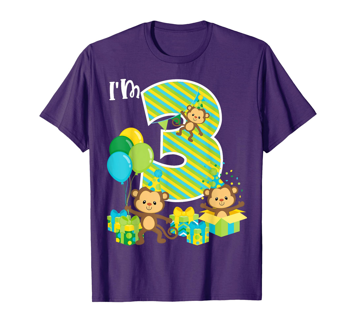 Birthday Monkey 3rd Birthday Party Three Yrs Old Kid Toddler T-Shirt