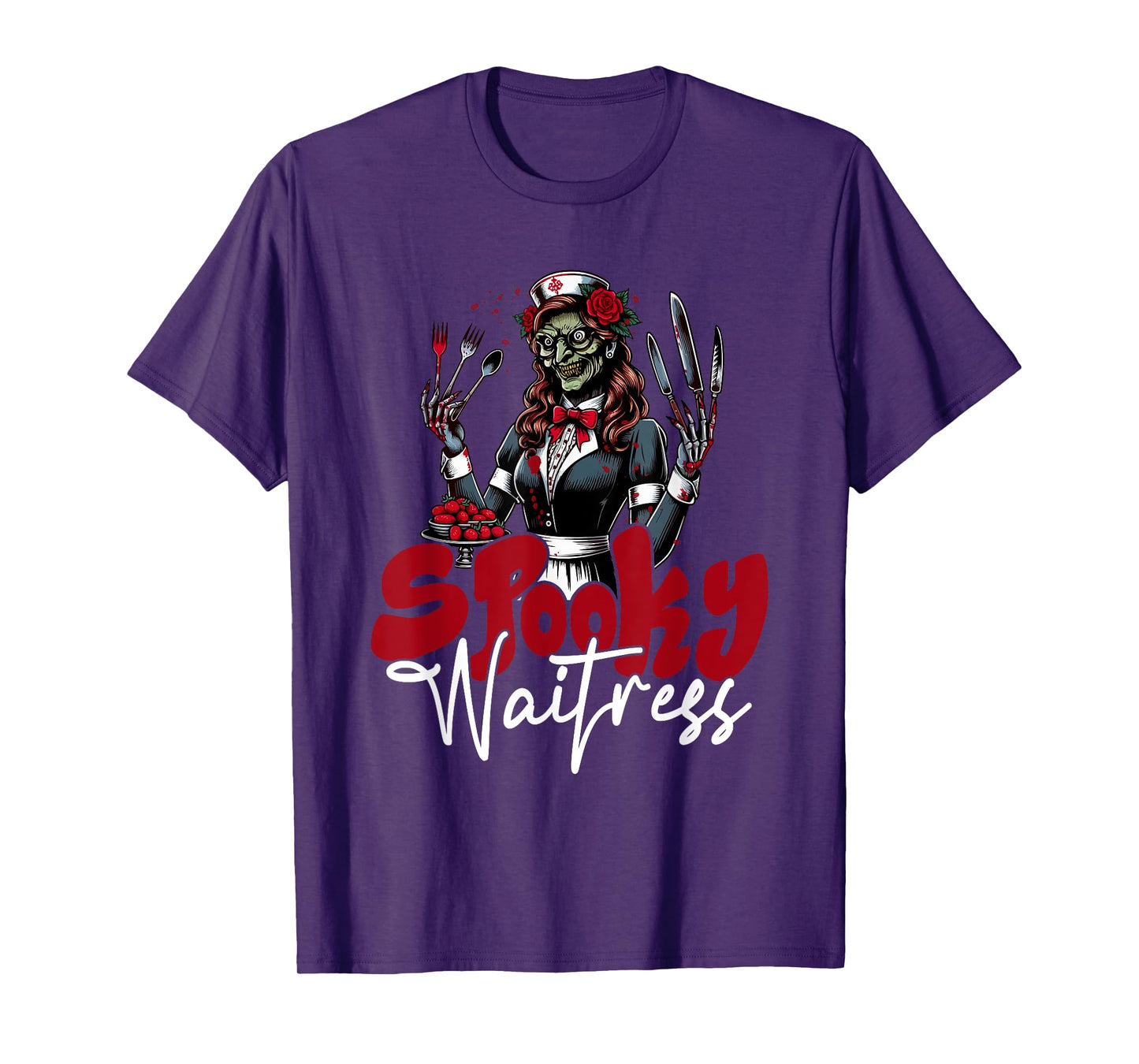 Spooky Waitress Halloween Costume Cosplay Horror Witch T-Shirt