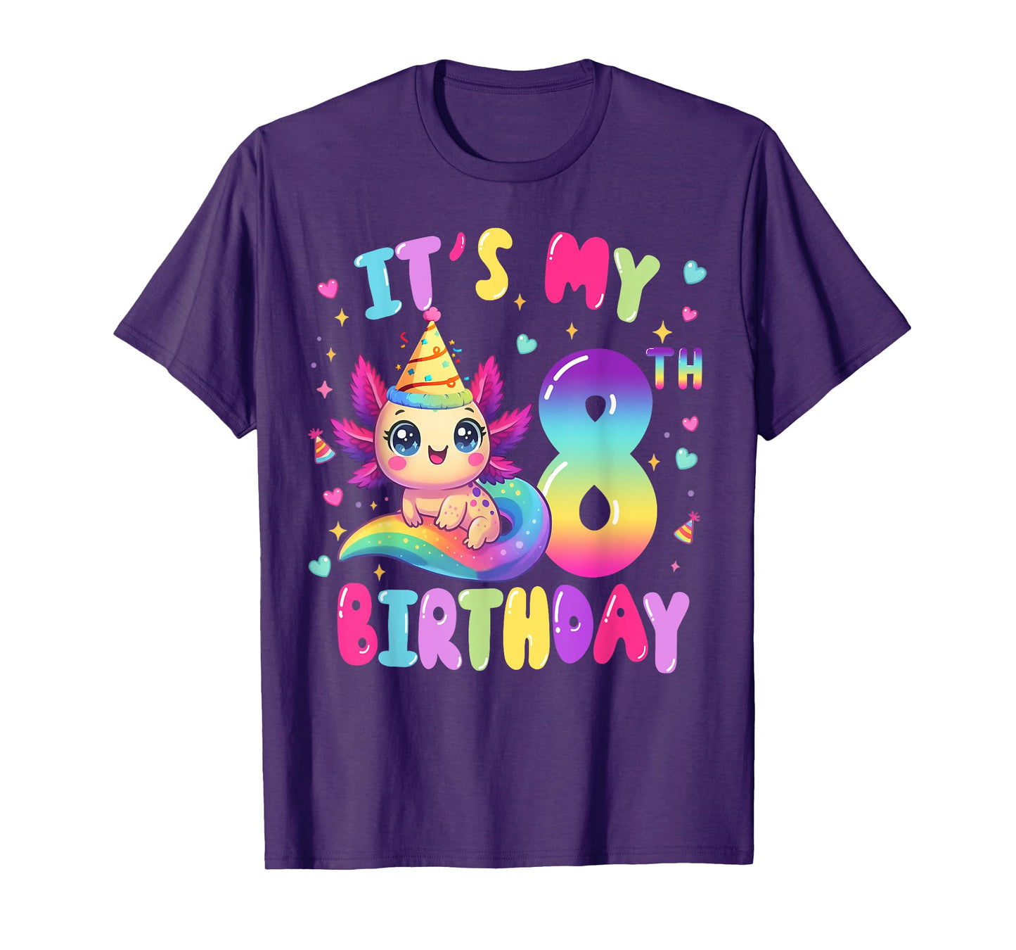 It's My 8th Birthday Axolotl Rainbow 8 Year Old Girls Kids T-Shirt