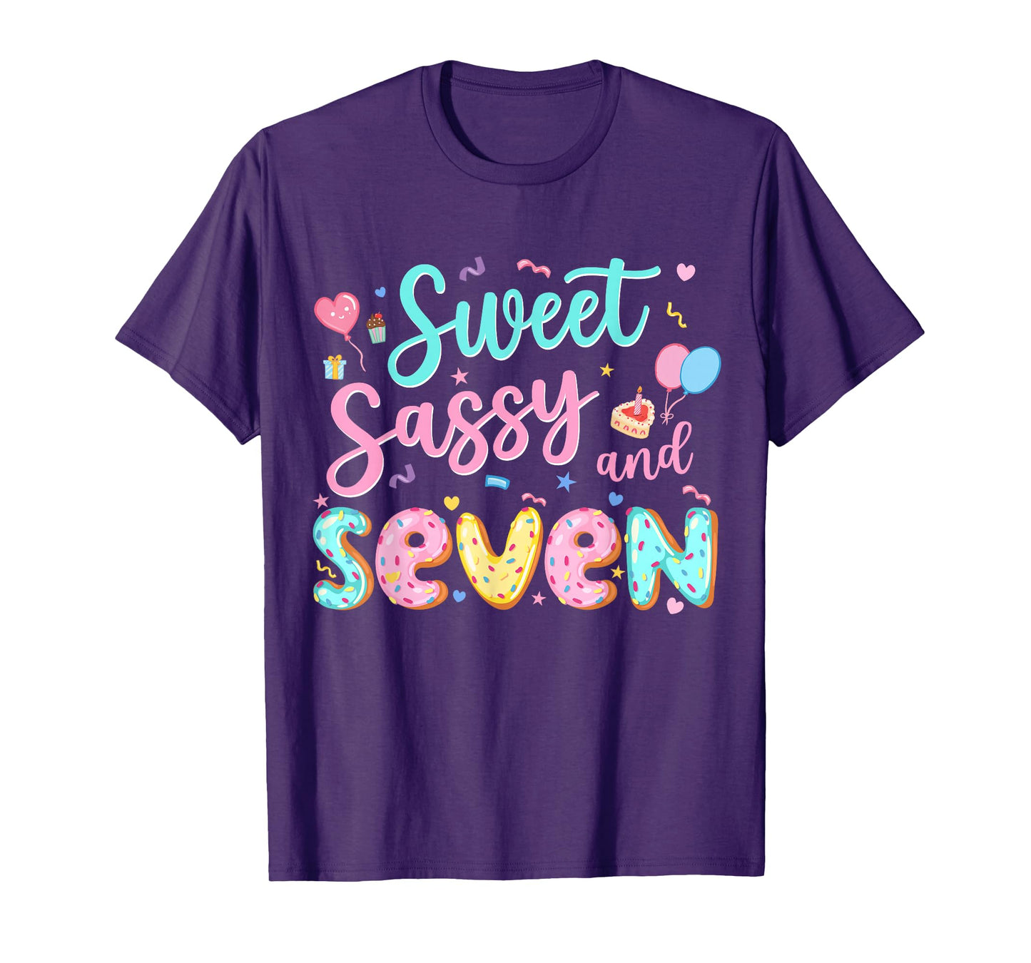 7Th Birthday Girl Sweet Sassy And Seven Donut 7 Year Old Kid T-Shirt