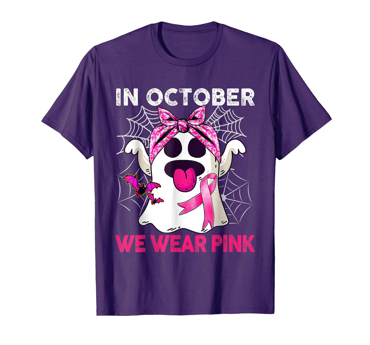Boo Ghost in October We Wear Pink Breast Cancer Awareness T-Shirt