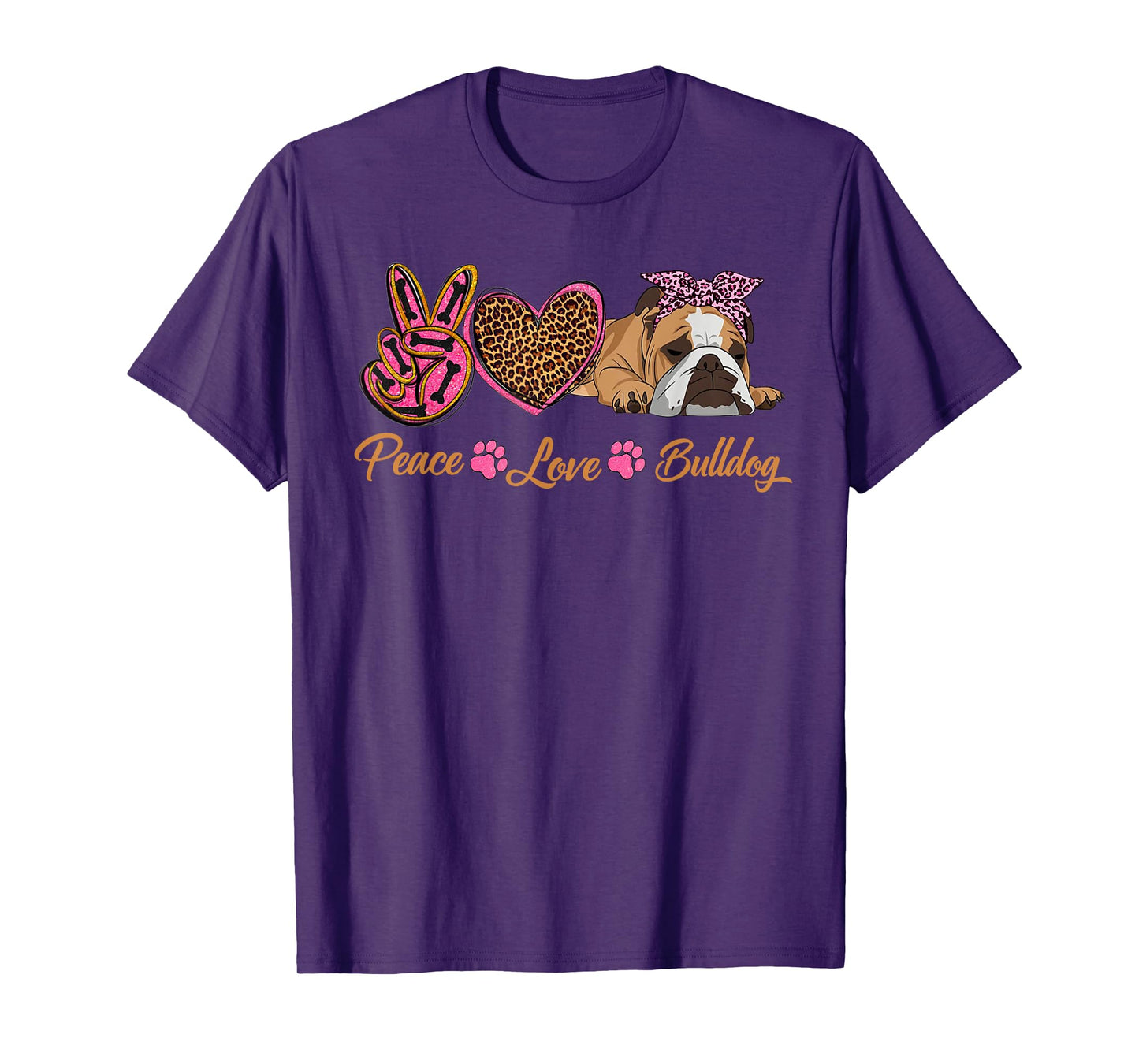 Peace Love English Bulldog Funny Puppy Dog Mom Mother's Day T-Shirt for Men Women