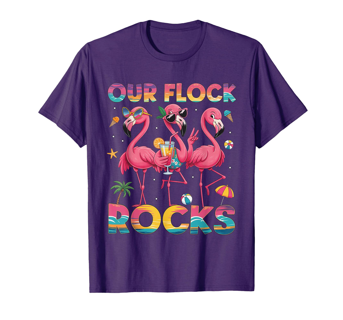 Our Flock Rocks Flamingo Summer Vacation Family Matching T-Shirt