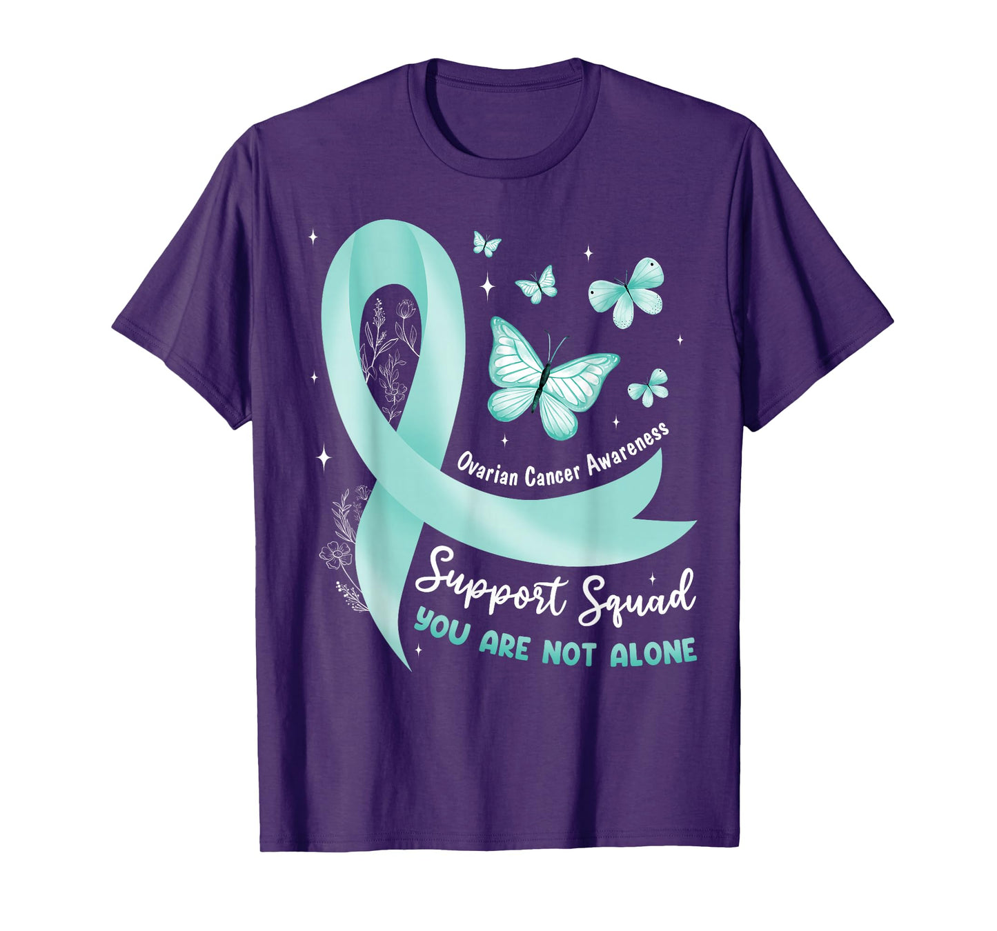 Support Squad Ovarian Cancer Awareness Teal Ribbon Butterfly T-Shirt