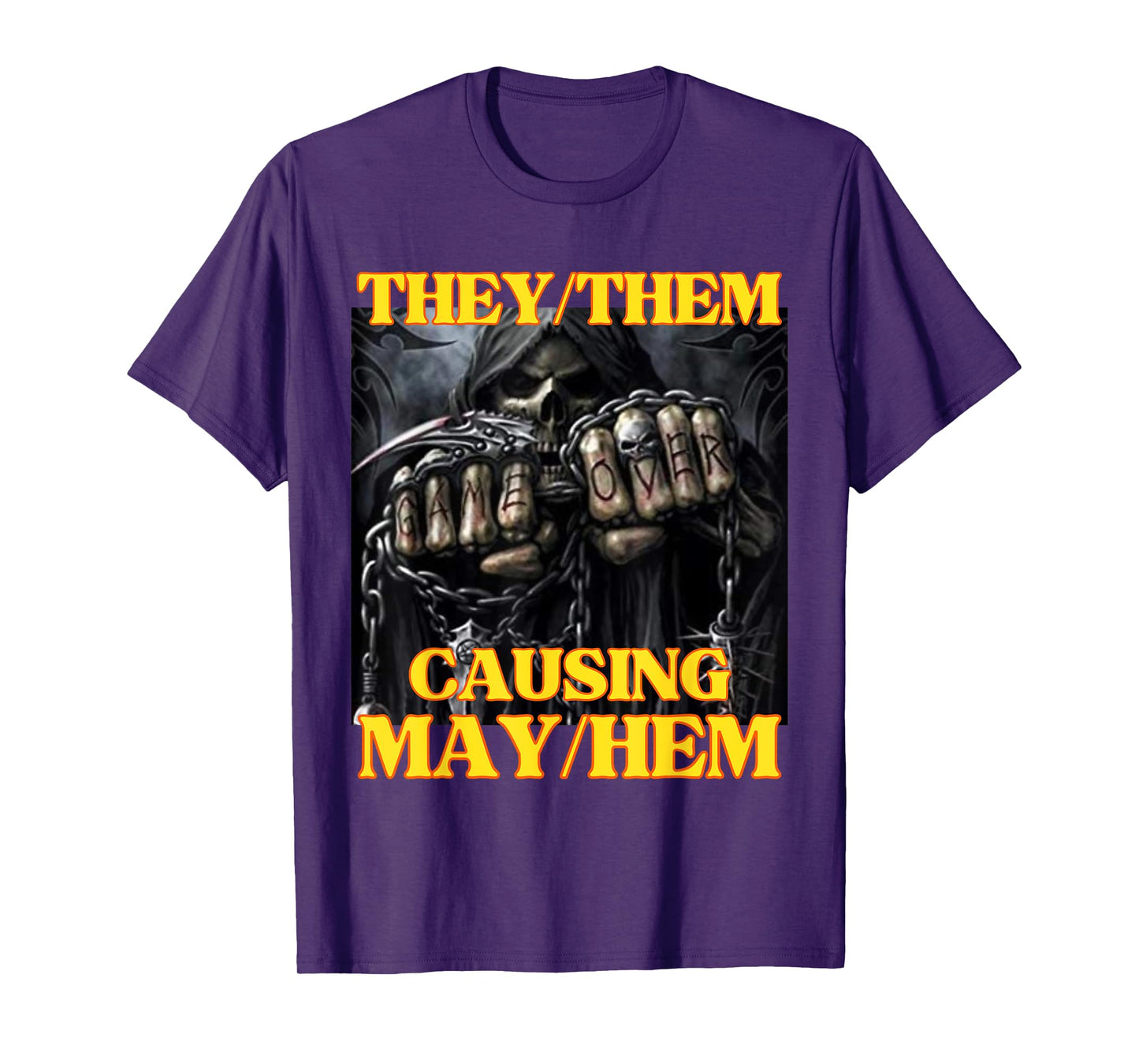 They Them Causing Mayhem Funny Cringe Hard Skeleton Meme T-Shirt