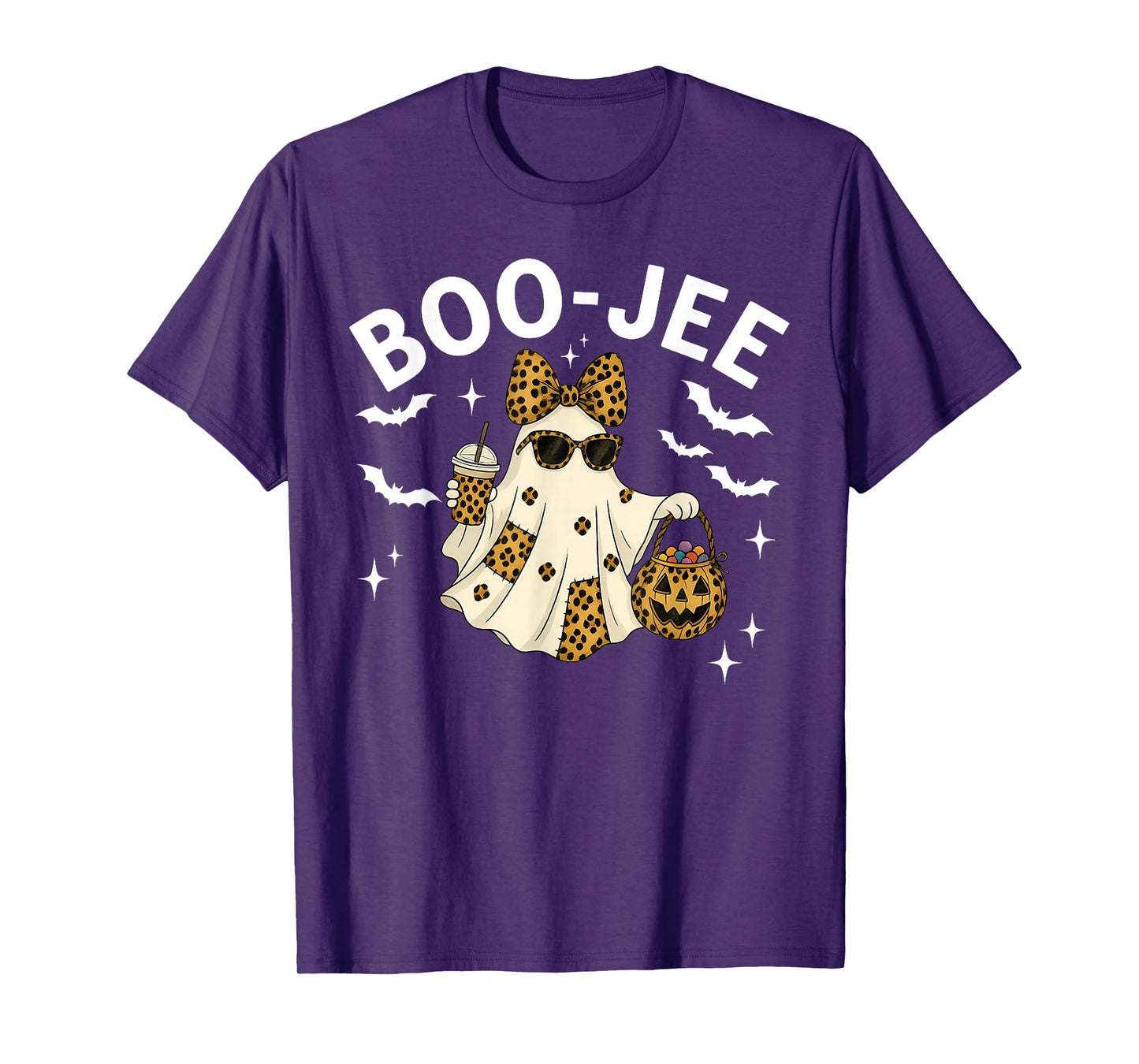Coquette Leopard Ghost Coffee Boo-JEE Halloween Boujee T-Shirt