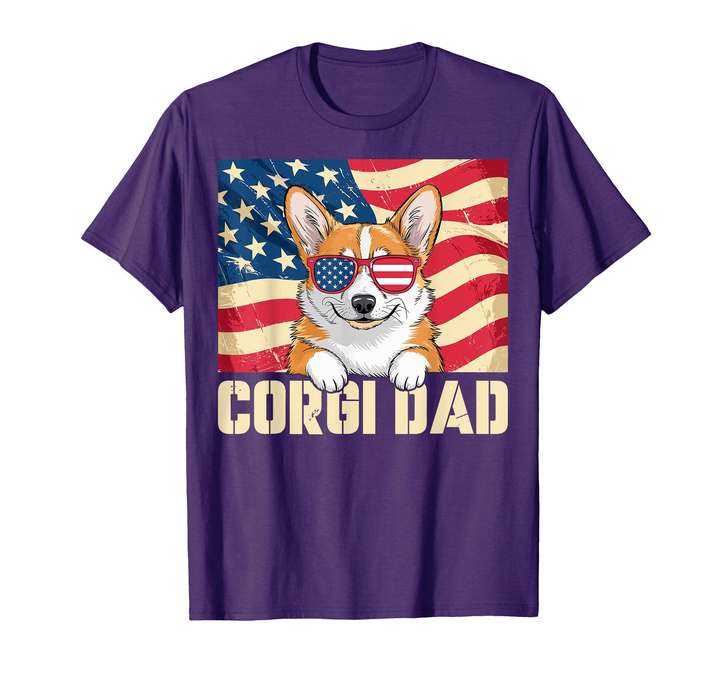 Best Corgi Dad Ever USA Flag Patriotic Dog Lover 4th of July Men T-Shirt