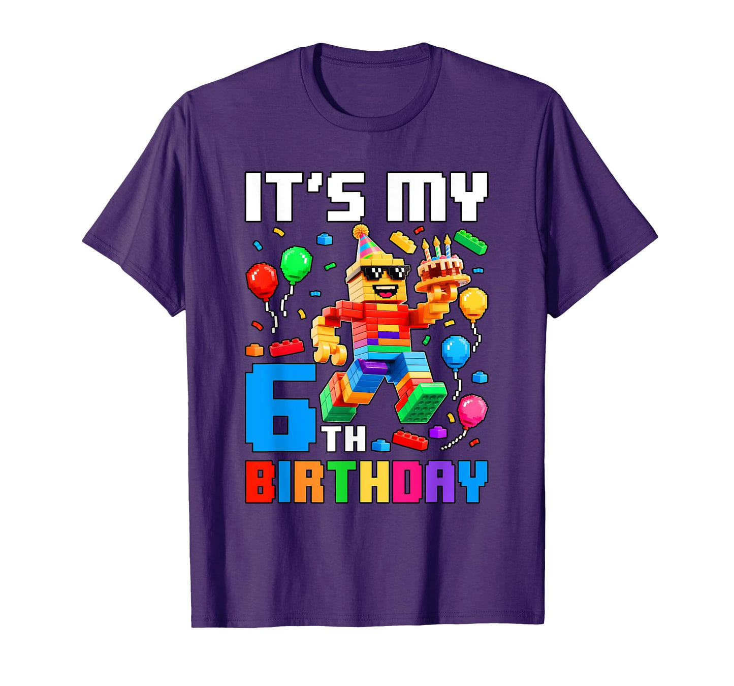 It's My 6th Birthday Building Brick 6 Years Old Boys Kids T-Shirt
