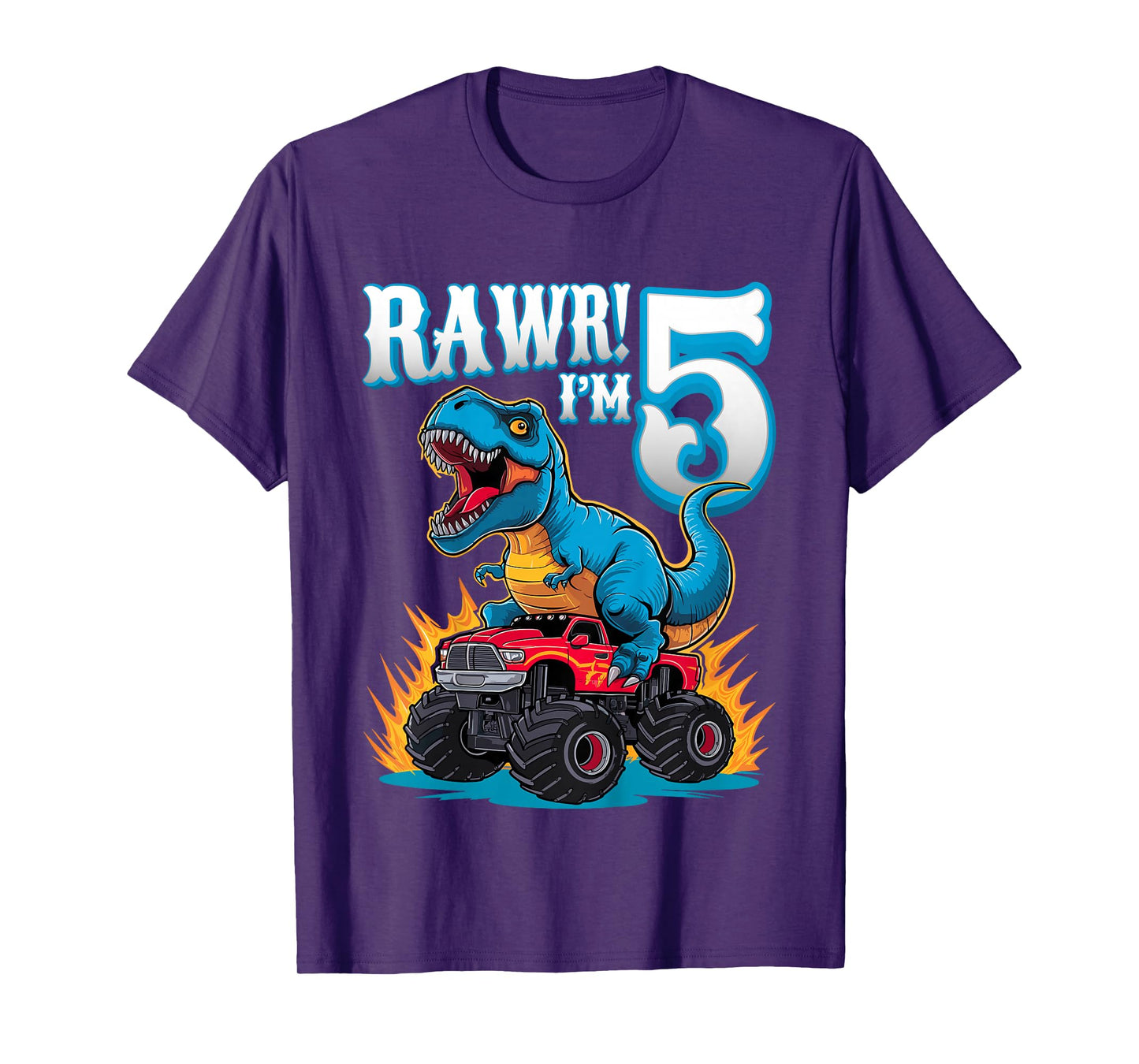 Rawr I'm 5 Year Old T-Rex Monster Truck 5th Birthday Party T-Shirt
