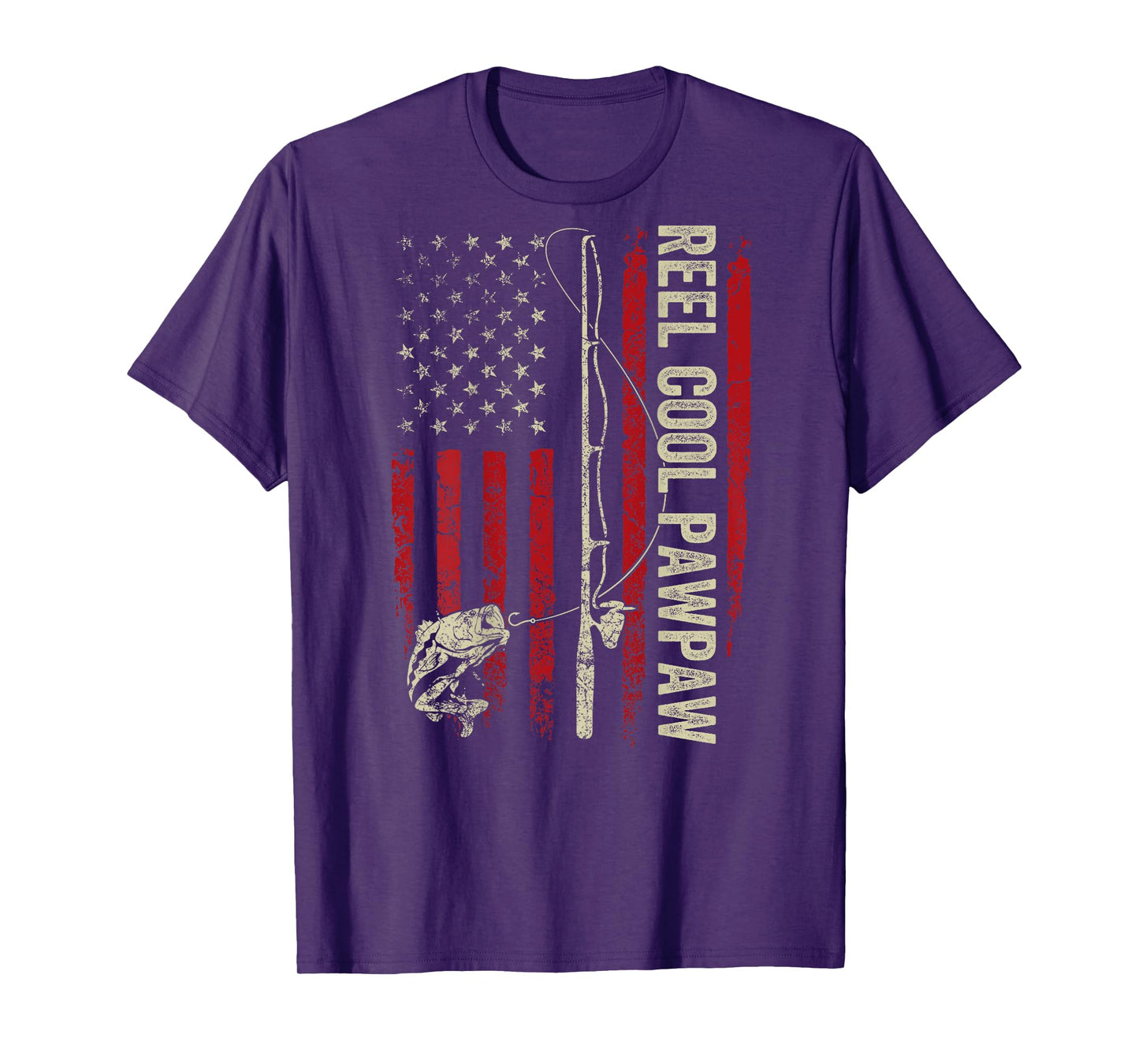 Reel Cool Pawpaw Fishing American Flag Patriotic (On Back) T-Shirt