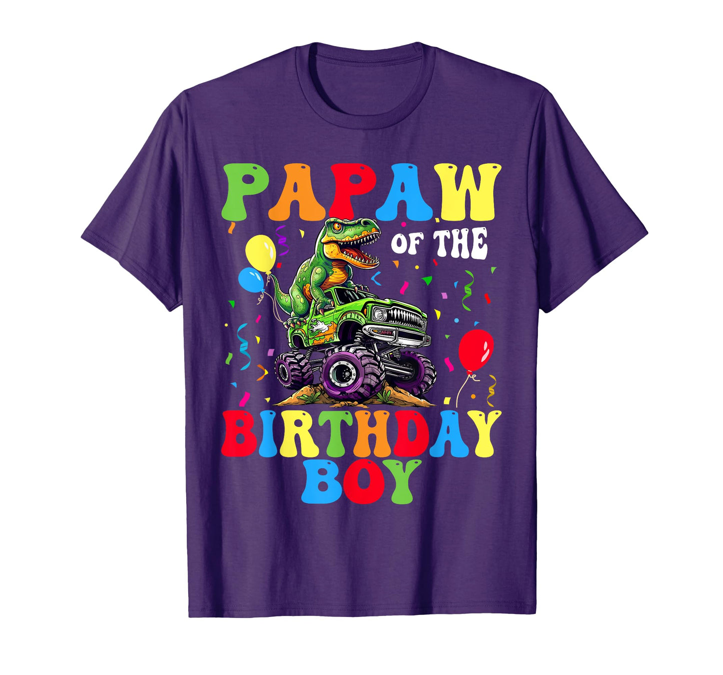 Papaw Of The Birthday Boy Dinosaur Monster Truck T-Shirt