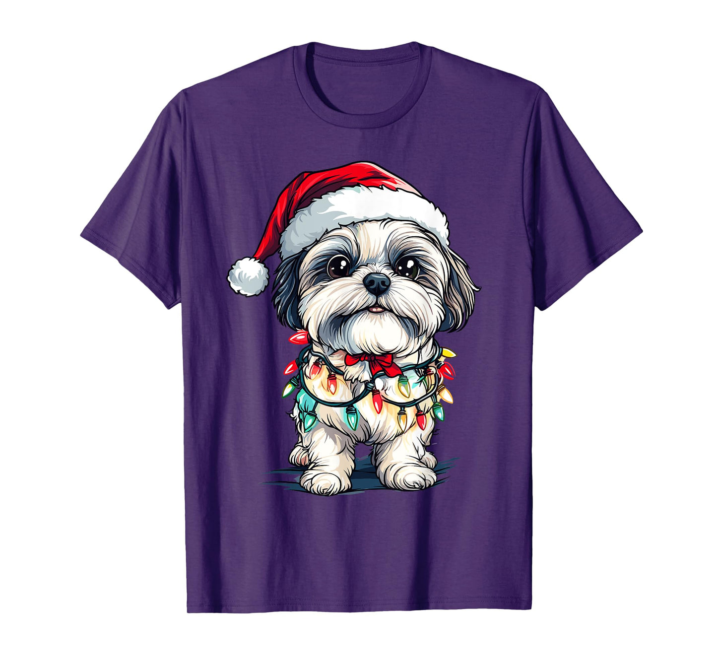 Shih Tzu Santa Christmas Tree Lights Xmas Dog Lover Pajama T-Shirt for Men Women Kids