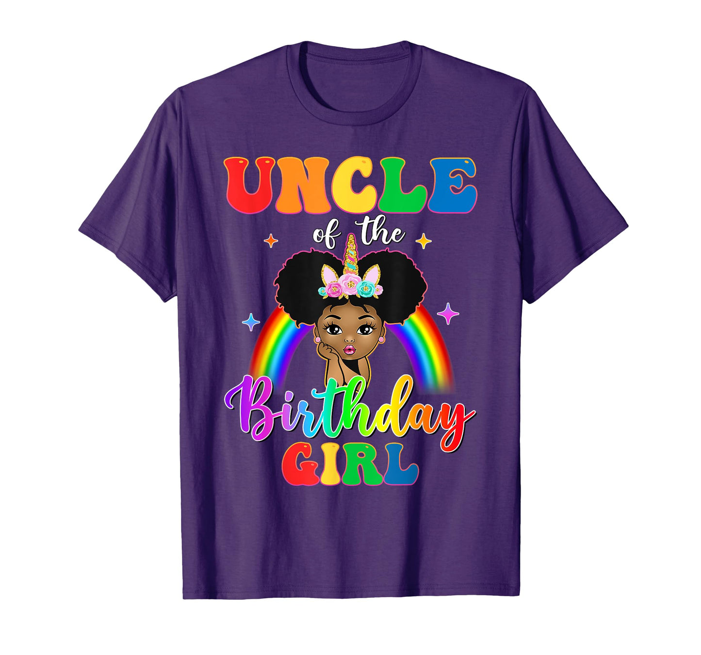 Uncle of The Birthday Girl Rainbow Afro Melanin Unicorn T-Shirt