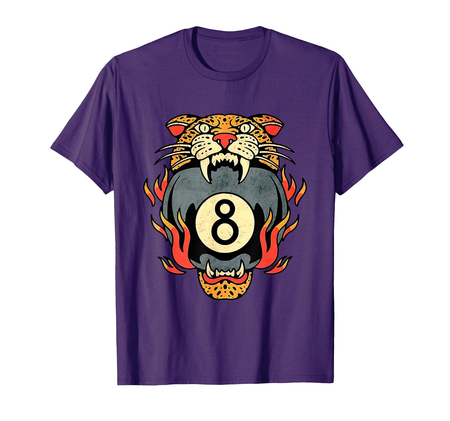 Lucky Leopard Traditional Tattoo 8 Ball Streetwear Vintage T-Shirt