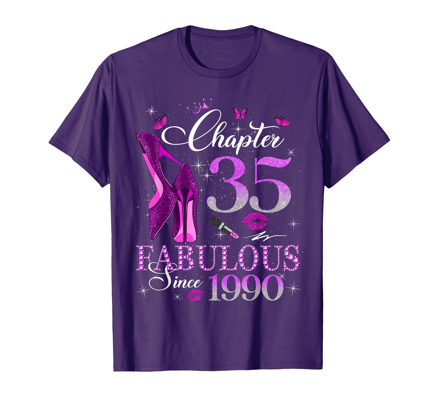 Womens Chapter 35 Fabulous Est 1990 35th B-day Queen Diamond T-Shirt