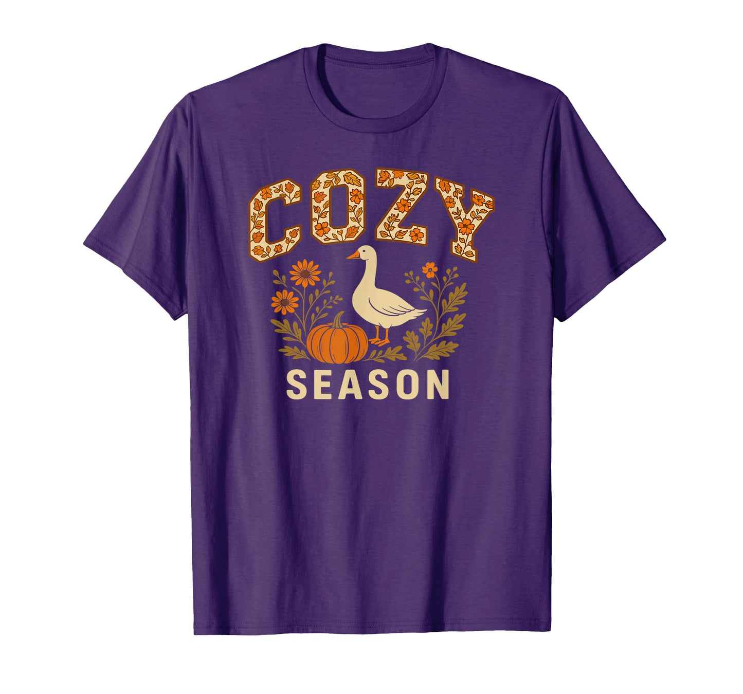 Cozy Season Goose Pumpkin Flowers Fall Vibes T-Shirt