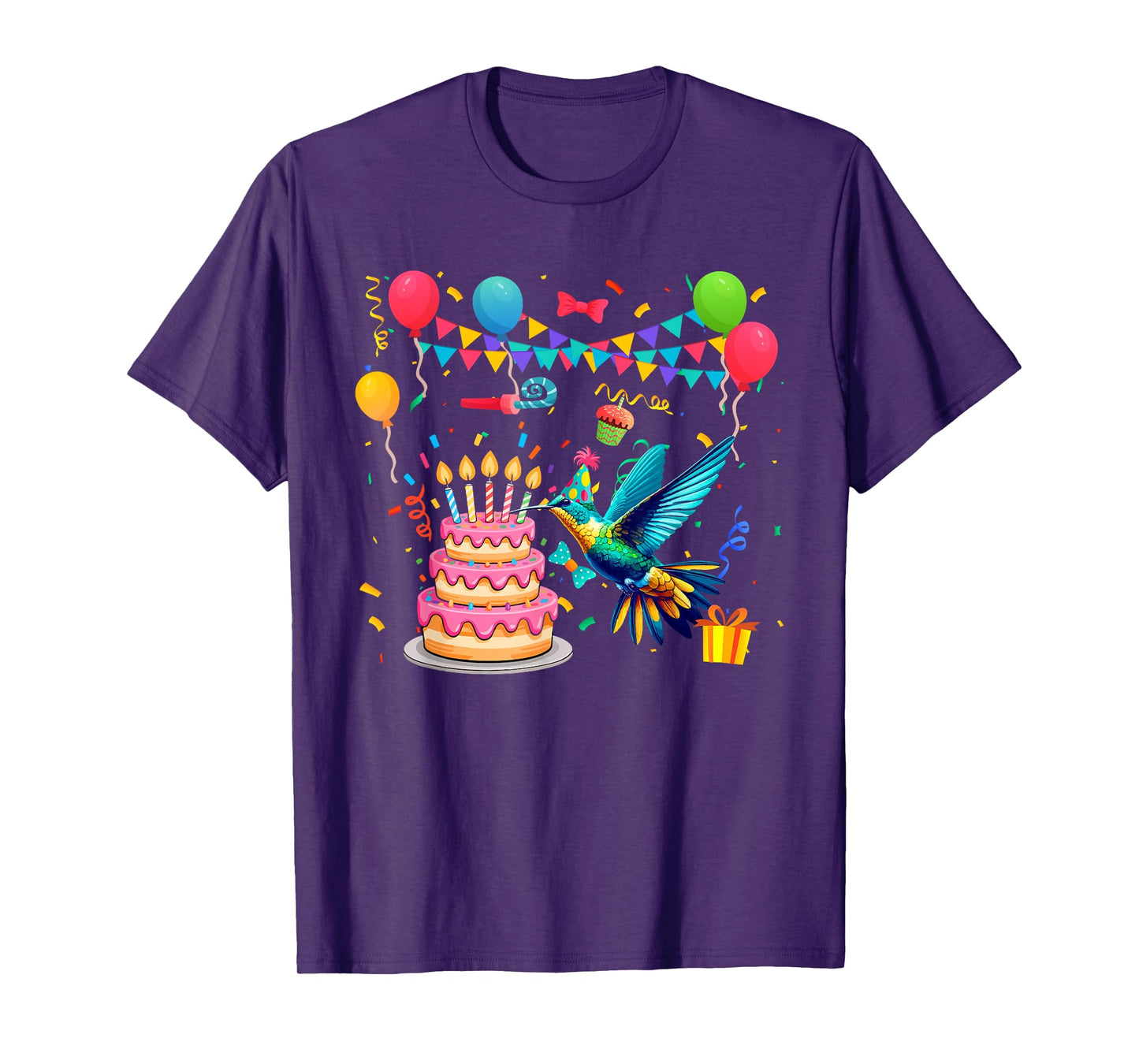Hummingbird With Birthday Cake Colorful Costume Parties T-Shirt