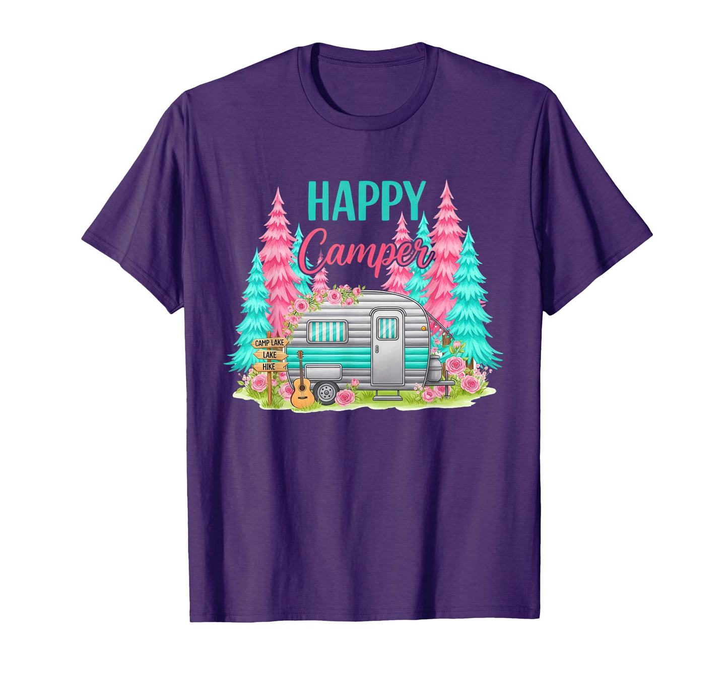 Funny Happy Camper Camping Trailer RV women men T-Shirt