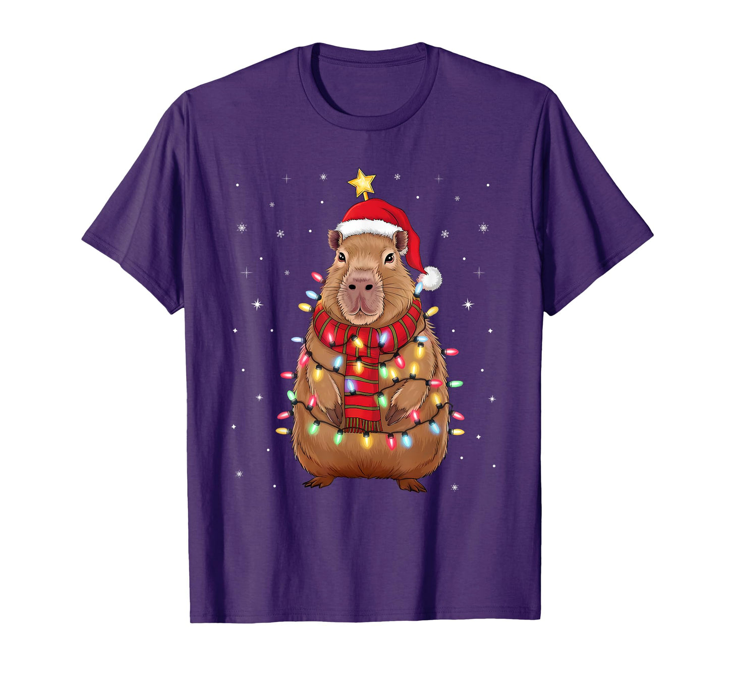 Christmas Capybara With Santa Hat Xmas Lights Tree T-Shirt