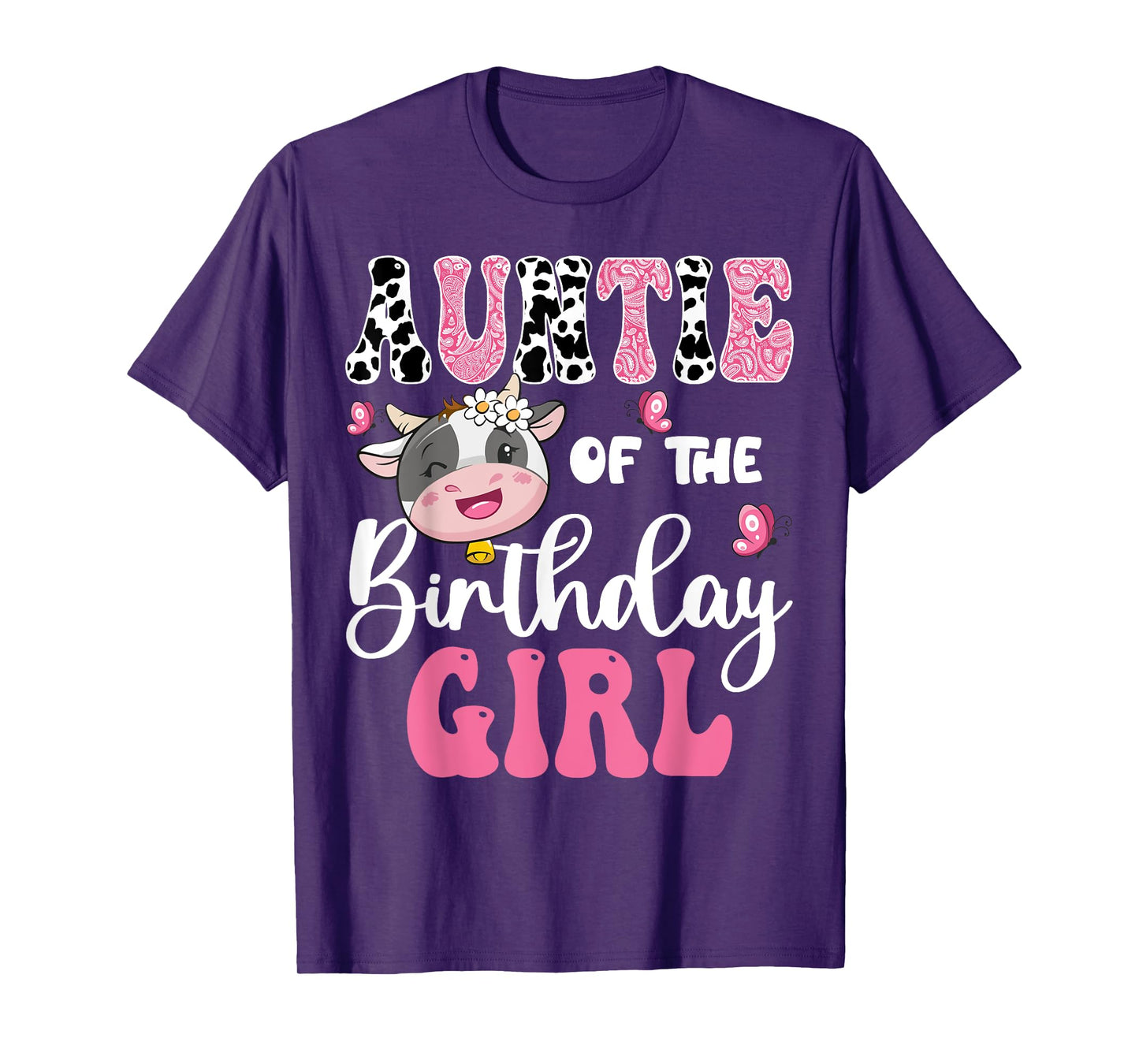 Auntie Of The Birthday Girl Farm Cow 1St Birthday Girl T-Shirt