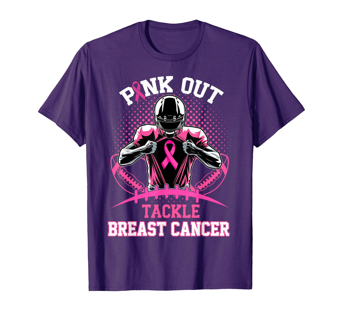 Pink Out Tackle Breast Cancer Awareness Football Pink Ribbon T-Shirt