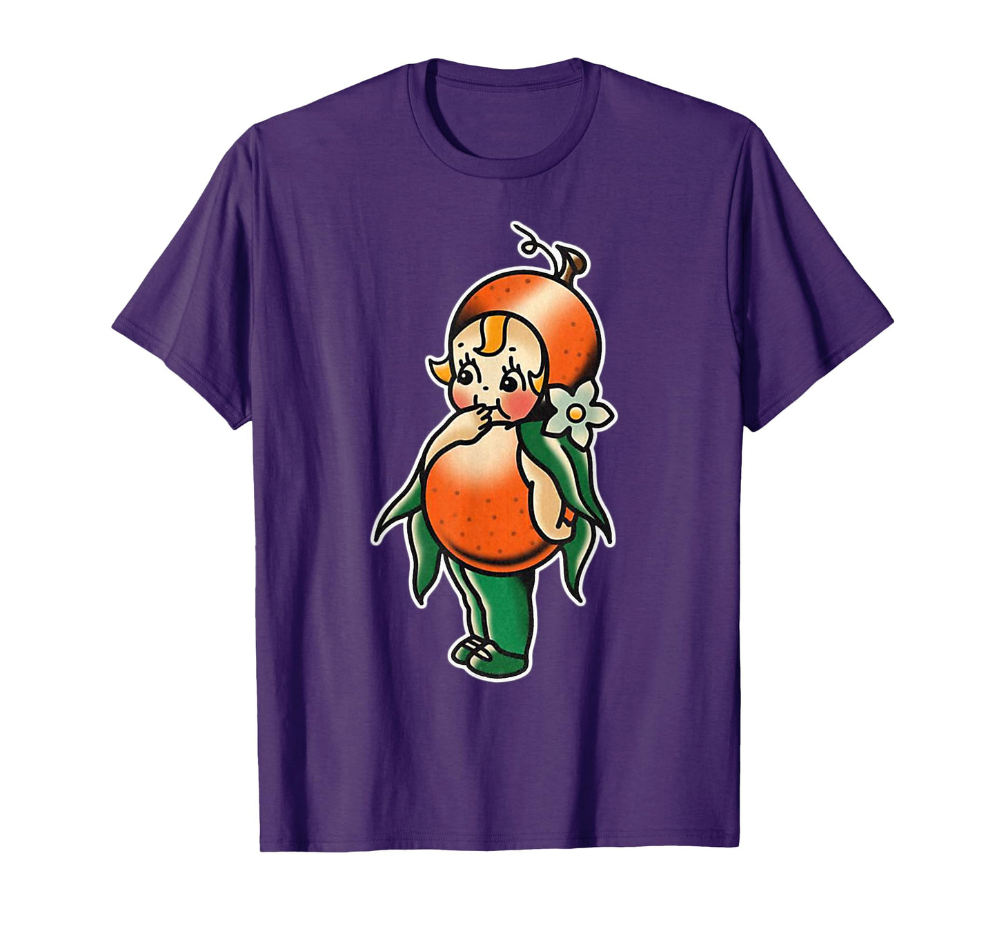 Urban Empyre Kewpie Baby Orange Fruit Traditional Tattoo Flash T-Shirt, Small, Black