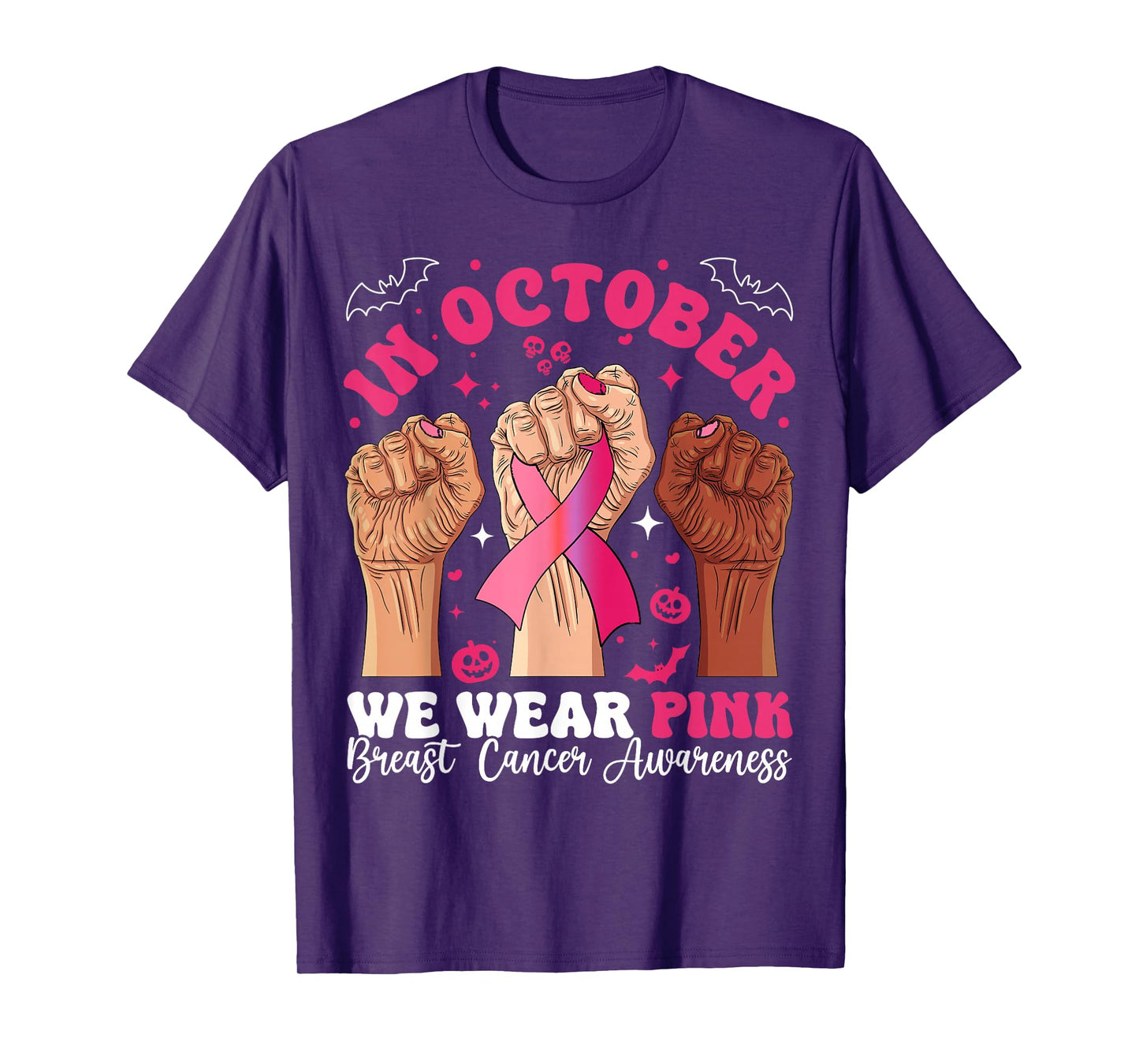in October We Wear Pink Breast Cancer Awareness Halloween T-Shirt