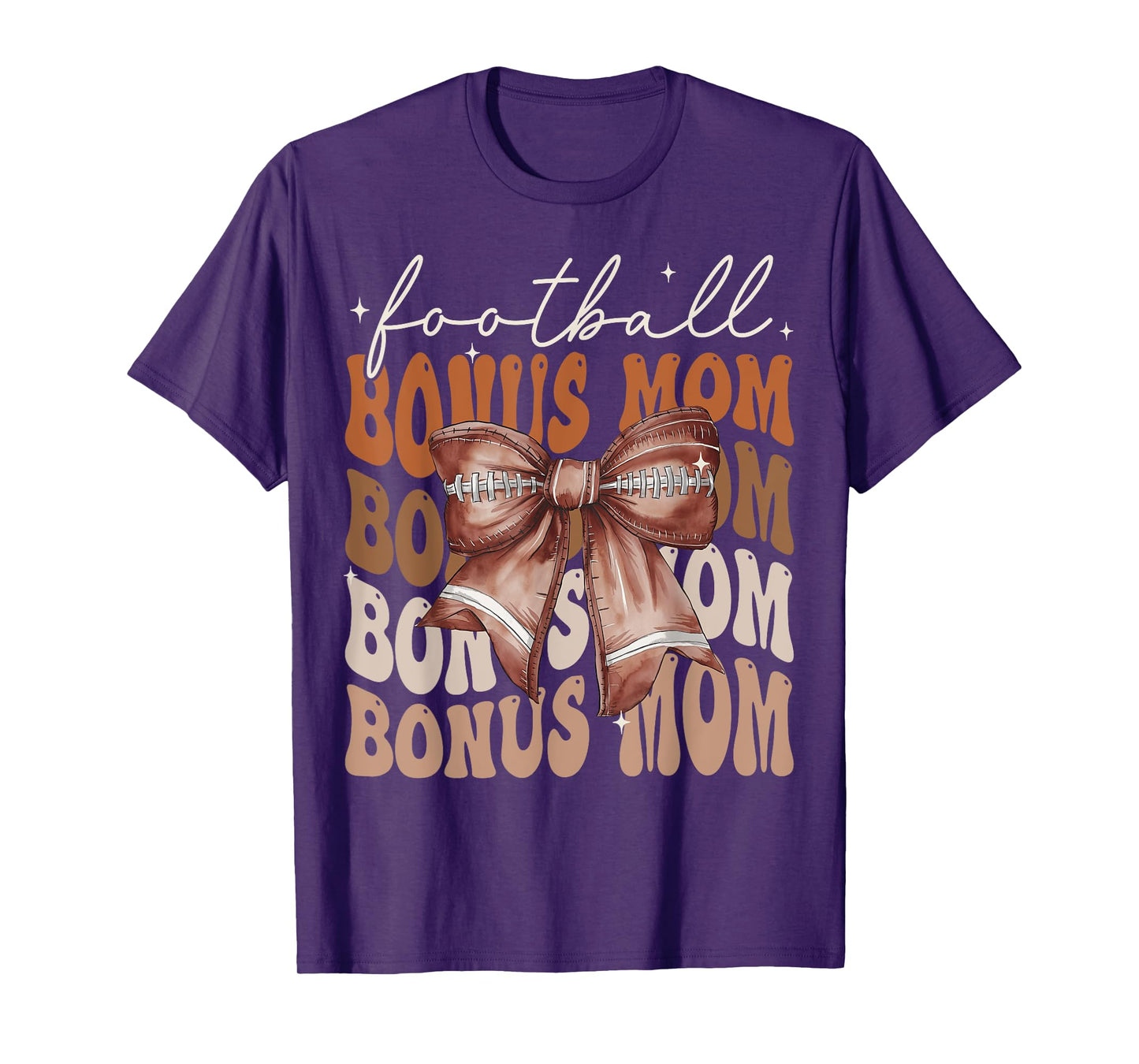 Football Bonus Mom American Football Coquette Bow Groovy T-Shirt