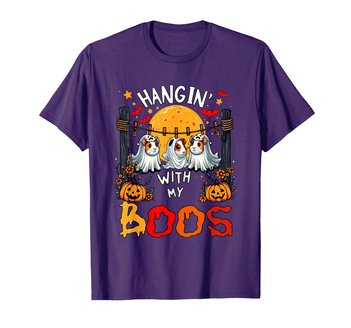 Hangin' With My Boos Three Cute Guinea Pigs Halloween T-Shirt