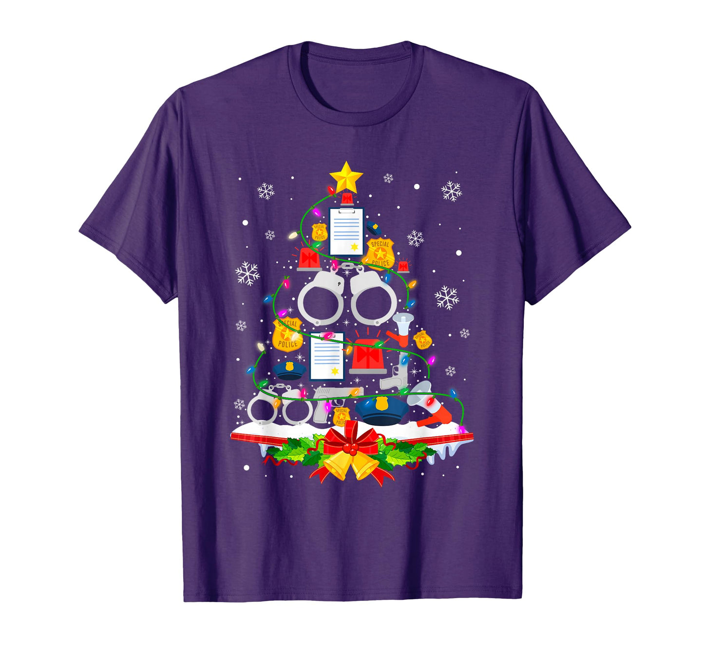 Police Christmas Tree Lights Funny Police Lover T-Shirt