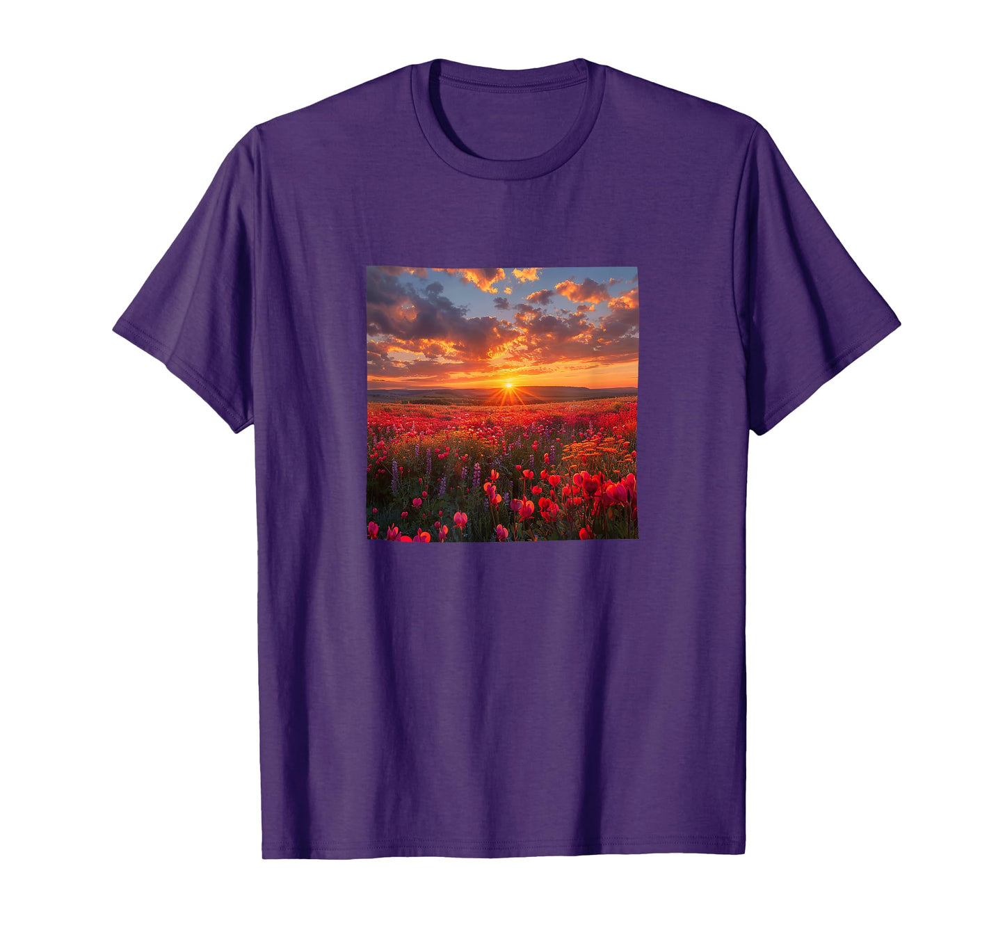 Bleeding Heart Flower Field Beautiful Sunset Graphic T-Shirt