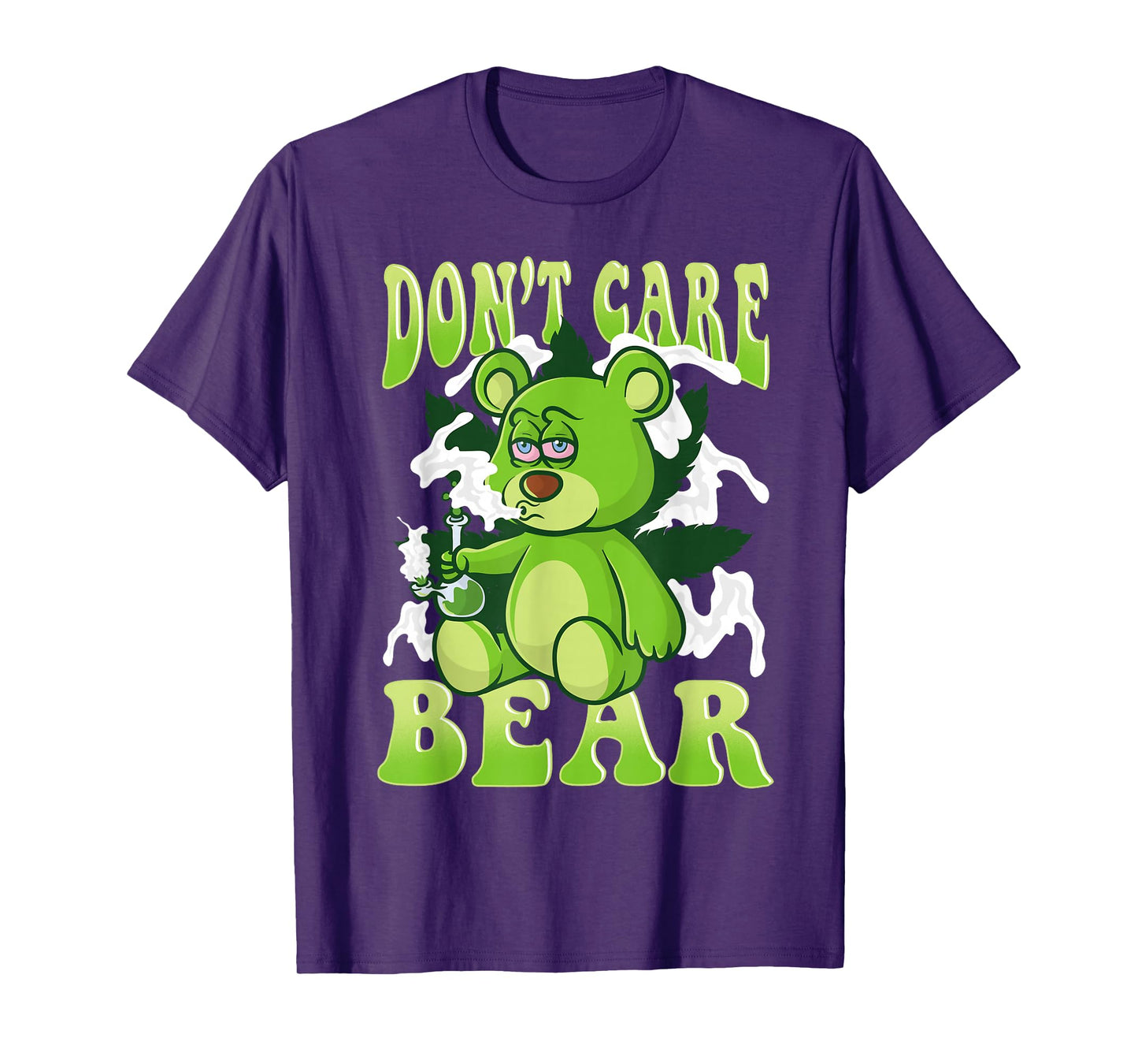 Stoned Bear Smoking Weed Holding Bong Don't Care Marijuana T-Shirt