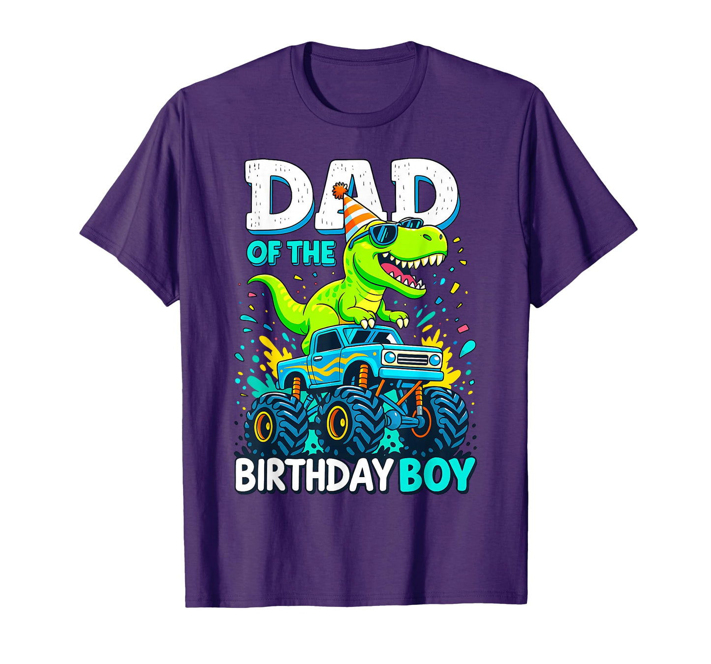 Dad of Birthday Boy Monster Truck Dinosaur Party Kids T Rex T-Shirt