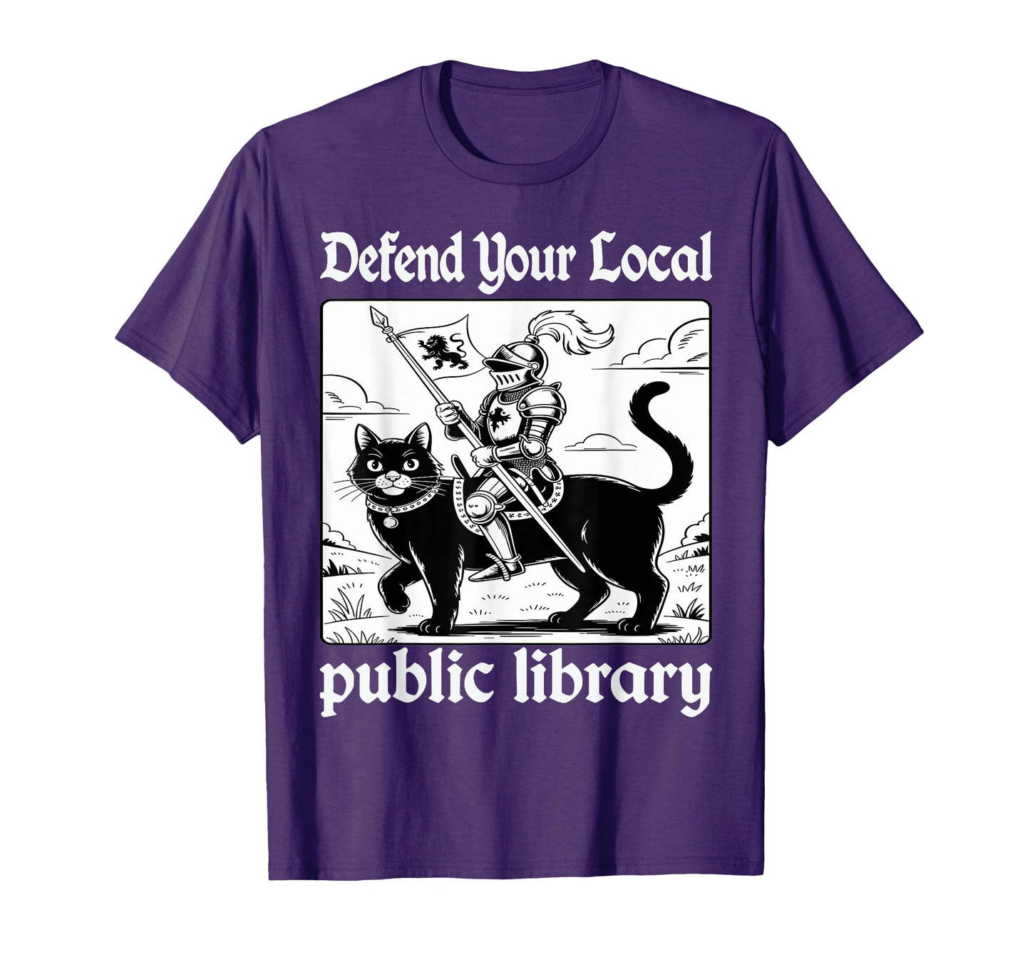 Defend Your Local Public Library Funny Knight Cat T-Shirt
