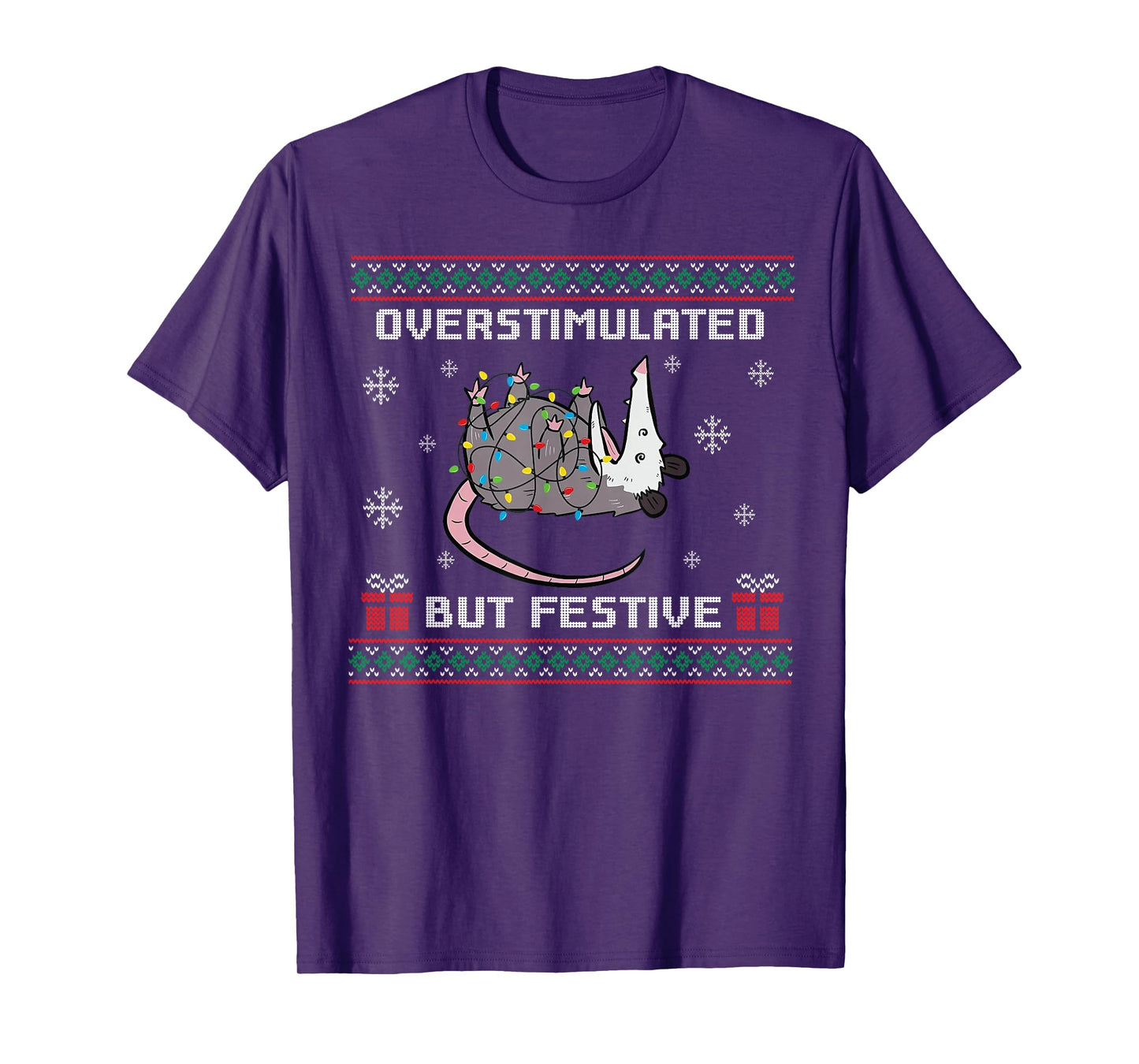 Overstimulated But Festive Possum Ugly Christmas T-Shirt