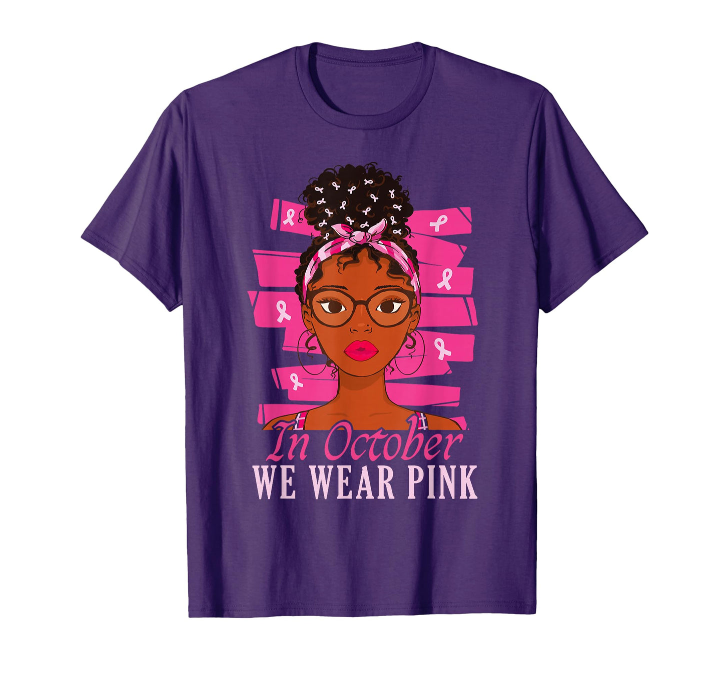 in October We Wear Pink Black Women Breast Cancer Awareness T-Shirt