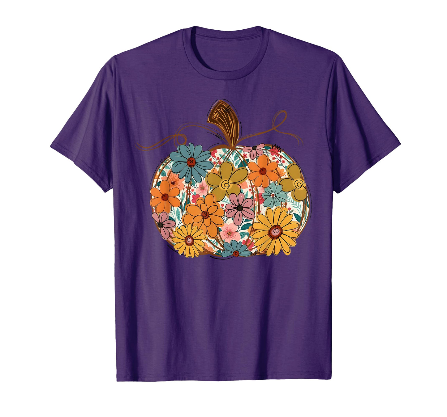 Pumpkin Floral Autumn Fall Season Wildflower Thanksgiving T-Shirt
