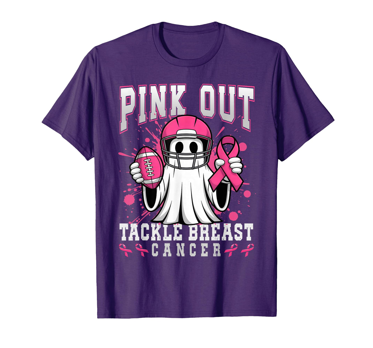 Cute Ghost Pink Out Tackle Breast Cancer Awareness Football T-Shirt