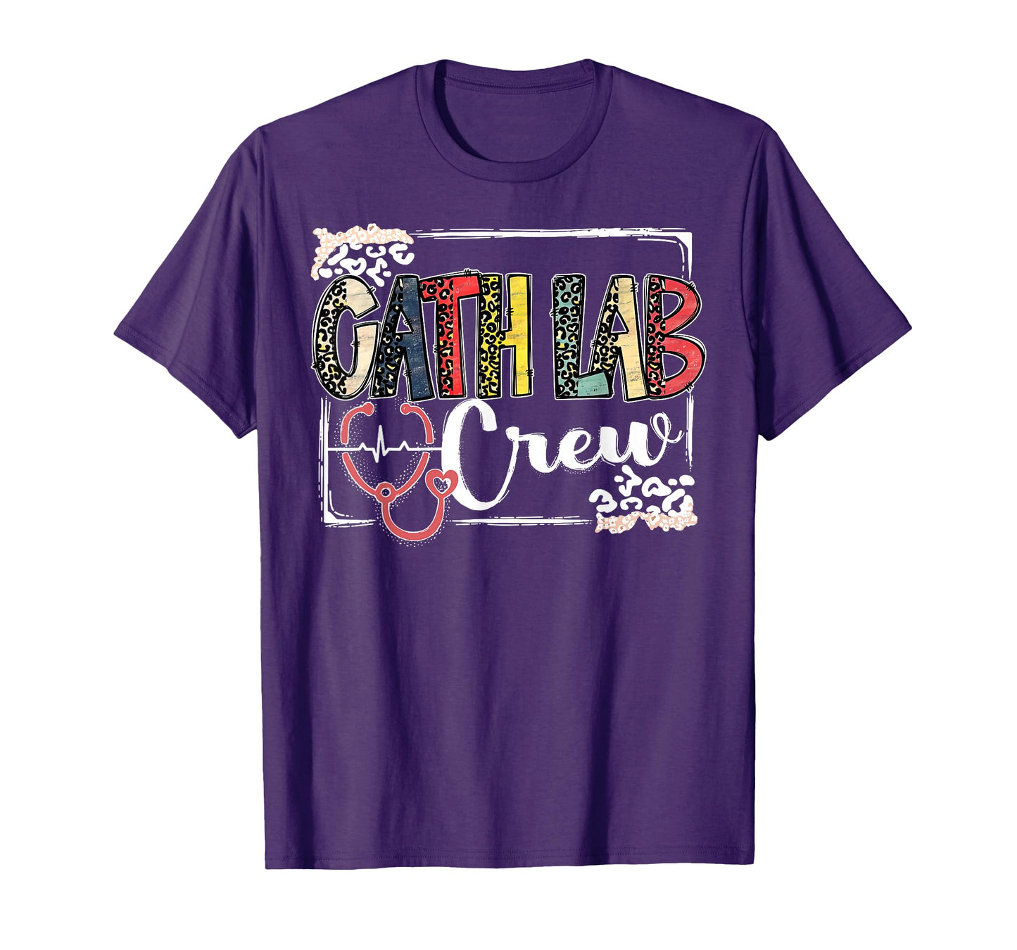 Retro Leopard Cath Lab Crew Cardiology Cardiac Nurse Nursing T-Shirt