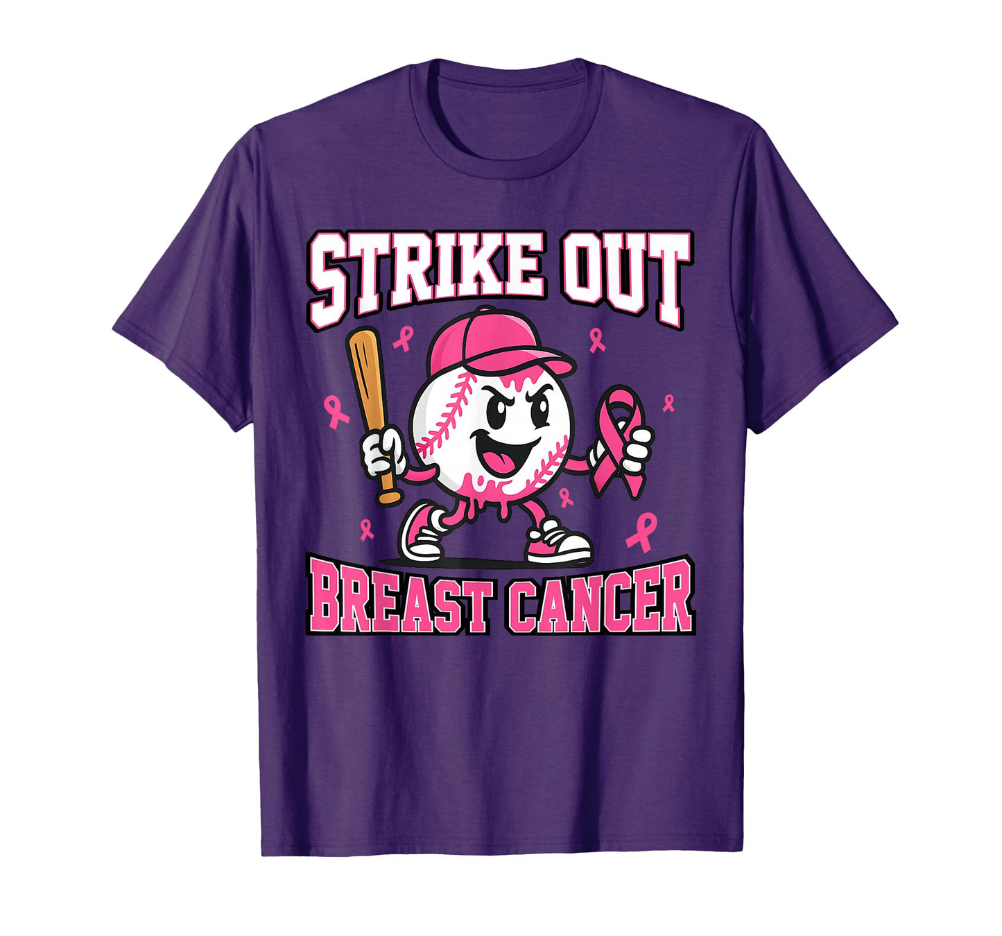 Strike Out Breast Cancer Baseball Ice Cream Drip Pink Ribbon T-Shirt