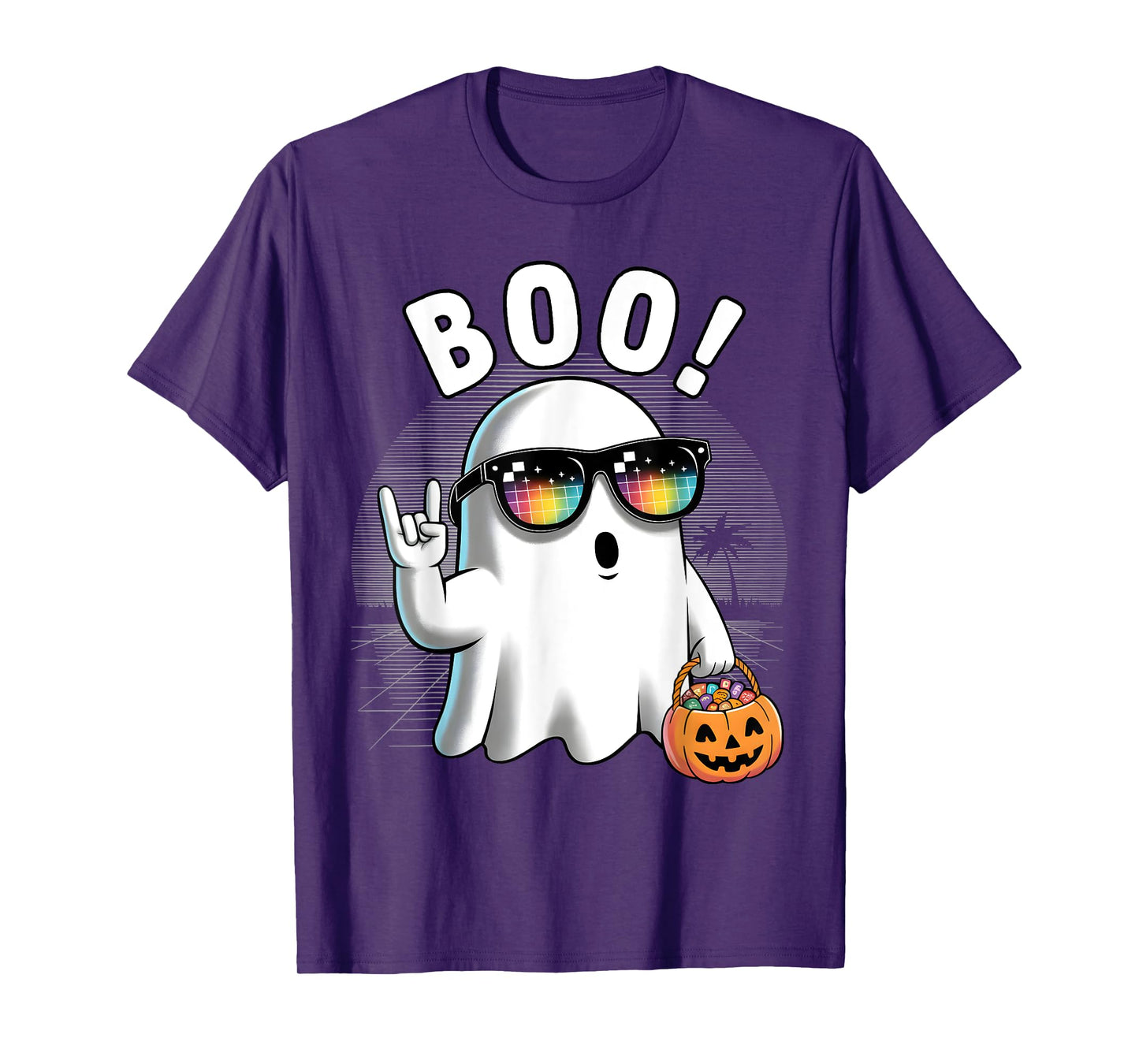 Rock Ghost Retro Halloween Pumpkin Funny Boo T-Shirt
