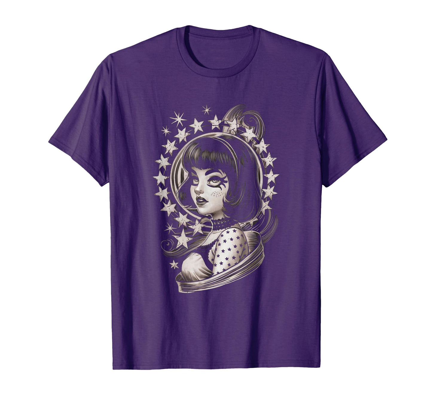 Vintage Tattoo Goth Girl Retro Rockabilly Art T-Shirt