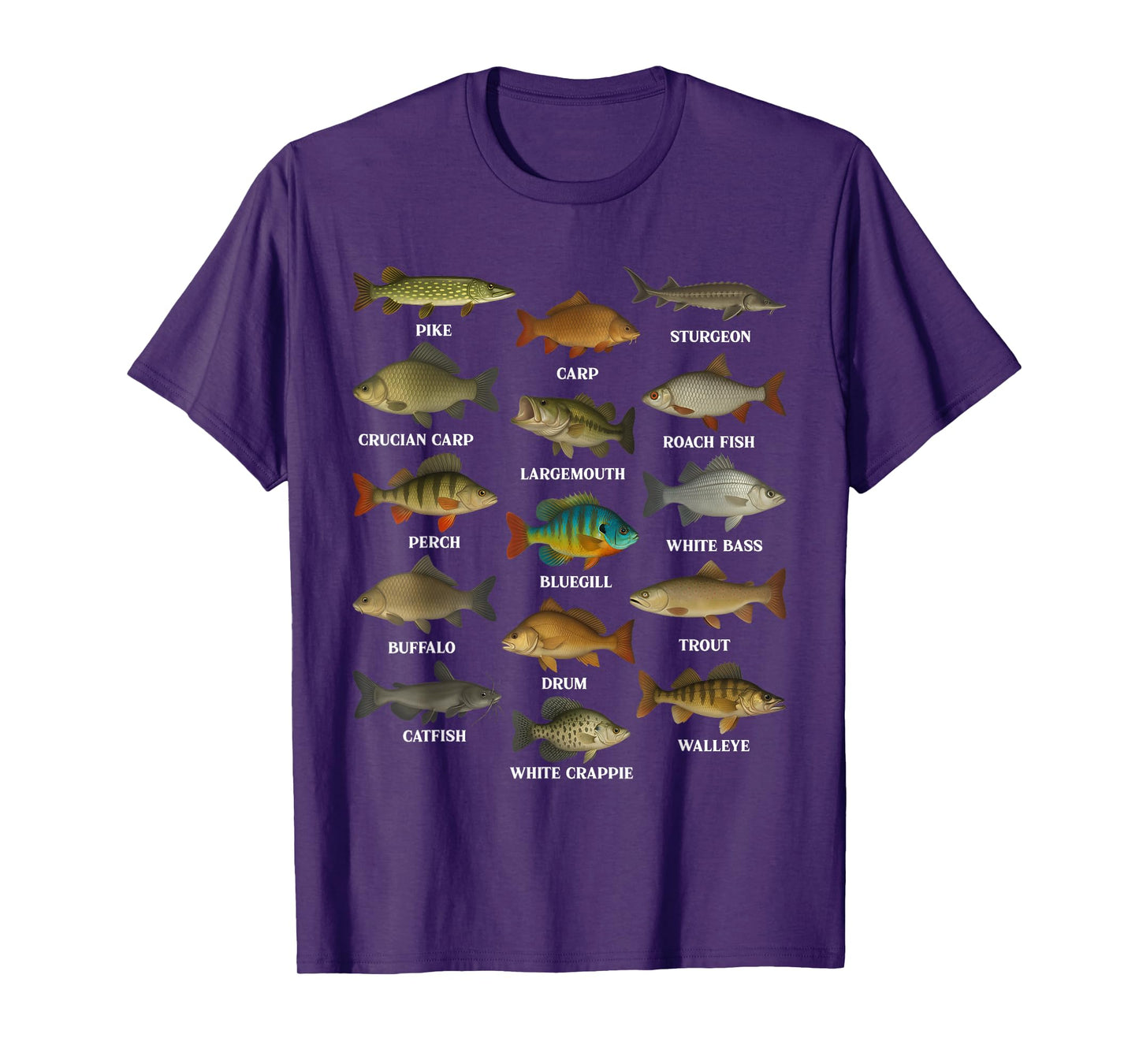 Types of Freshwater Fish Species Fishing Anglers Fisherman T-Shirt