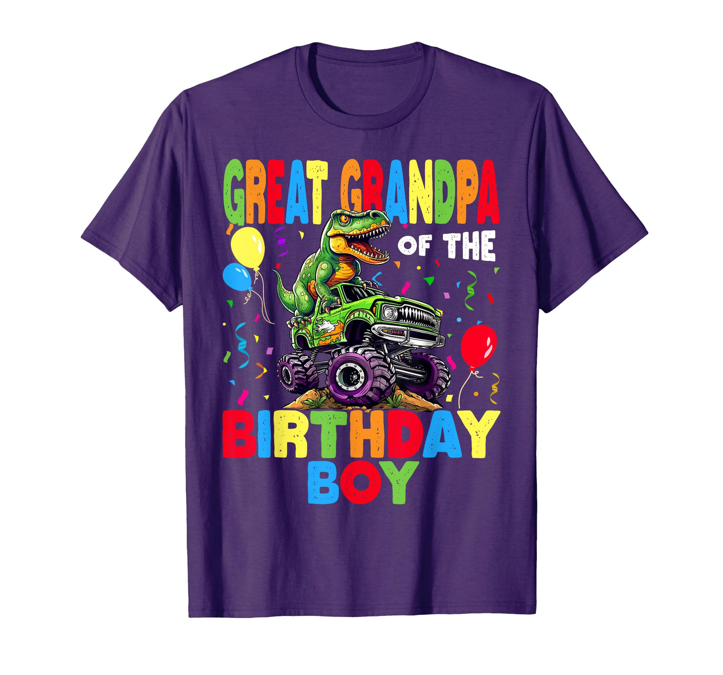 Great Grandpa Of The Birthday Boy Dinosaur Rex Monster Truck T-Shirt