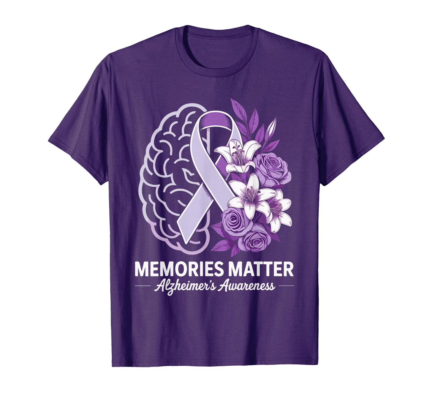Memories Matter Alzheimer’s Awareness Ribbon Purple Flowers T-Shirt