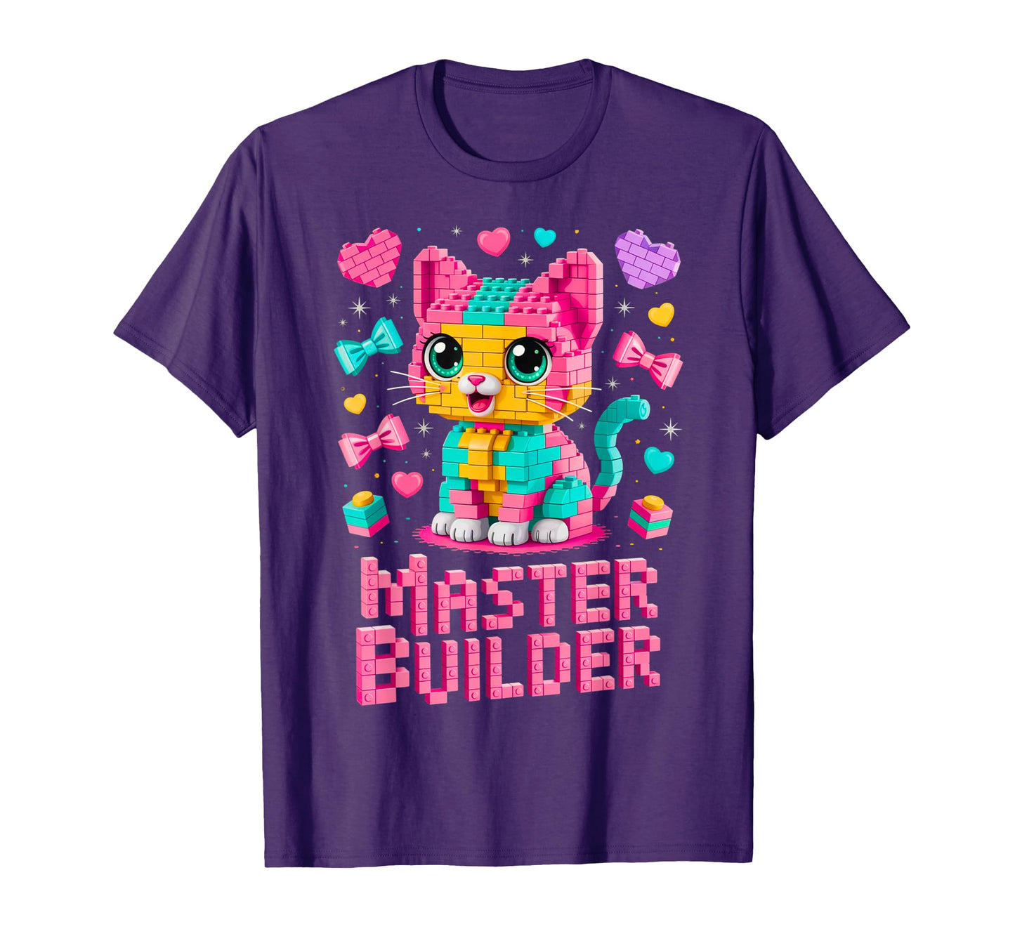 Master Builder Cat Lover Building Bricks Blocks Kids Girls T-Shirt