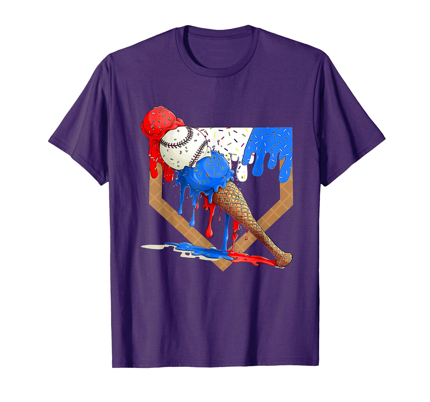 4th Of July Baseball Drip Ice Cream Patriotic American Flag T-Shirt