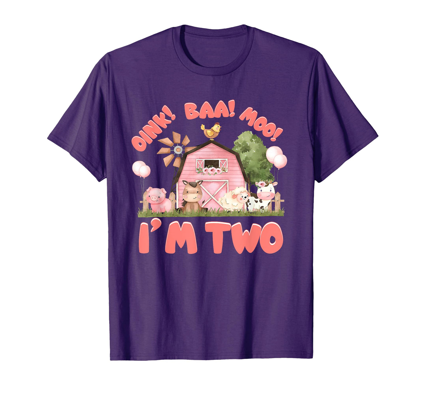 Pink Kids 2nd Farm Barnyard Birthday Girls Toddlers Party T-Shirt
