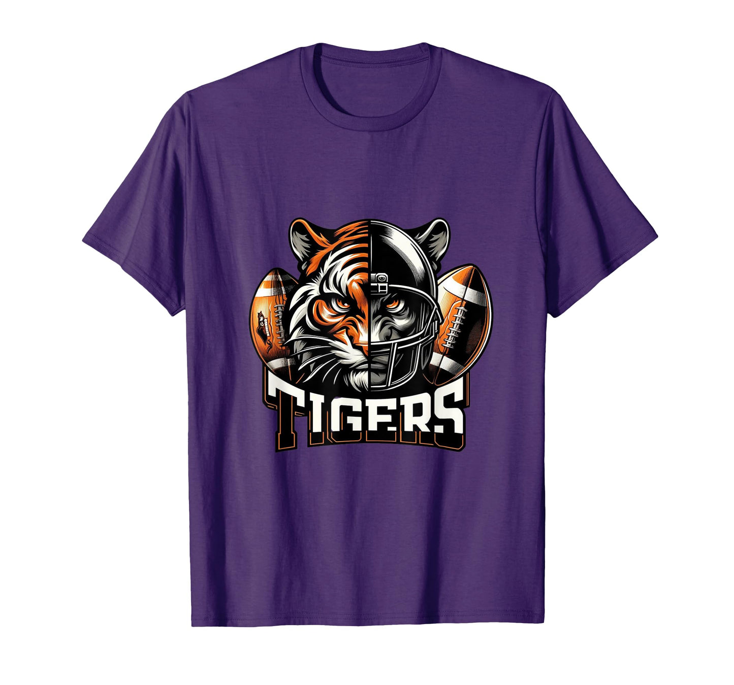 Tigers Football School Sports Fan Team Spirit Graphic Tee T-Shirt